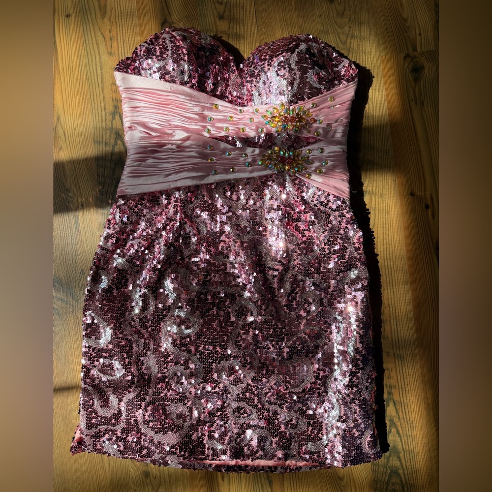 Pink Sequin Strapless Dress
